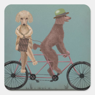 Poodle Tandem Quadratischer Aufkleber