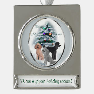 Poodle Trio Personalisiert Weihnachten Banner-Ornament Silber
