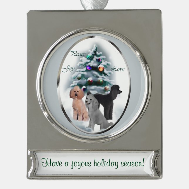 Poodle Trio Personalisiert Weihnachten Banner-Ornament Silber (Vorderseite)