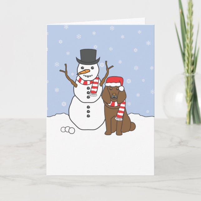 Poodle und Snowman Feiertagskarte (Vorderseite)
