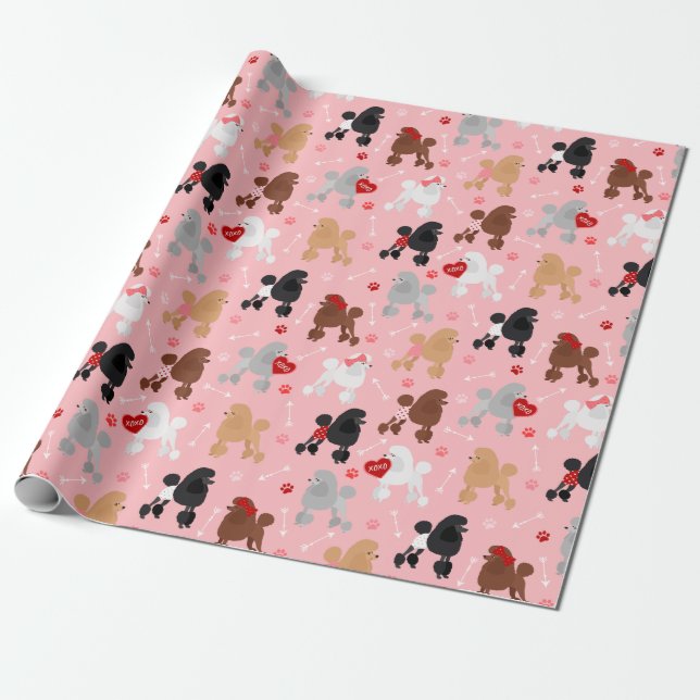 Poodle Valentine Muster Geschenkpapier (Ungerollt)