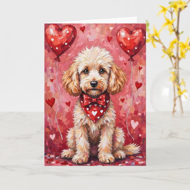 Poodle Valentine’s Day Dog with Hearts Red Karte (Gelbe Blume)
