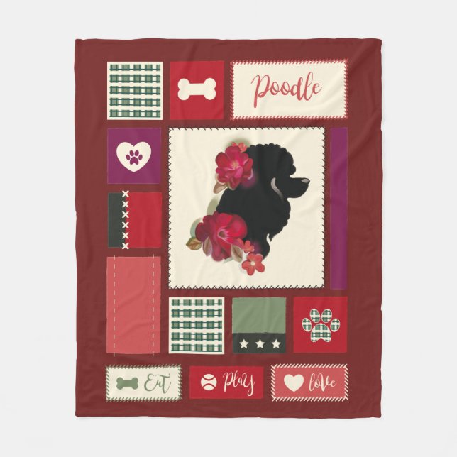 Poodle Vlies-Decke| Mittel| rot Fleecedecke (Vorderseite)