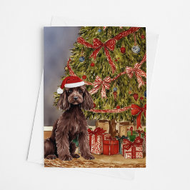 Poodle Wasserfarbe Unter dem Weihnachtsbaum Karte