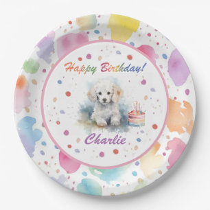 Poodle Watercolor Paper Plate Pappteller