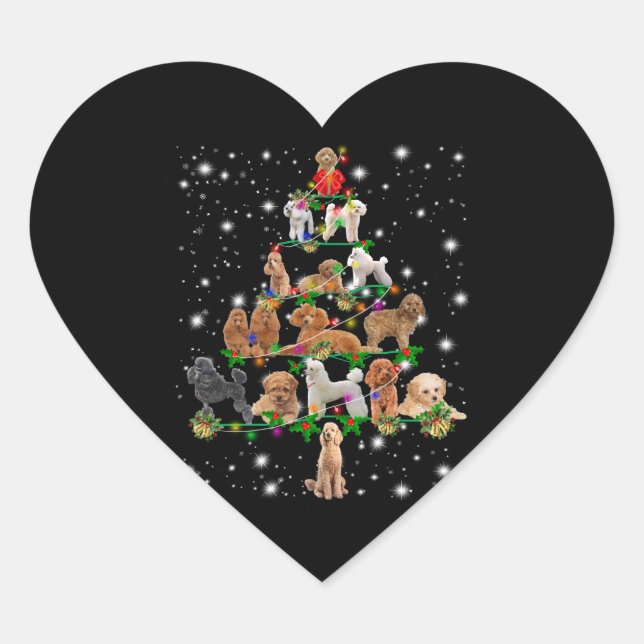 Poodle Weihnachtsbaum bedeckt durch Blitzlicht Herz-Aufkleber (Vorderseite)