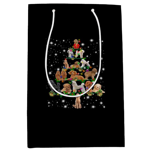 Poodle Weihnachtsbaum bedeckt durch Blitzlicht Mittlere Geschenktüte (Vorderseite)