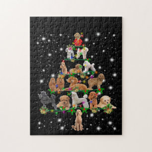 Poodle Weihnachtsbaum bedeckt durch Blitzlicht Puzzle