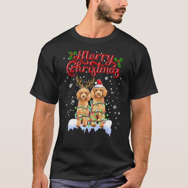 Poodle Weihnachtsbeleuchtung passt Familie Xmas Hu T-Shirt (Vorderseite)