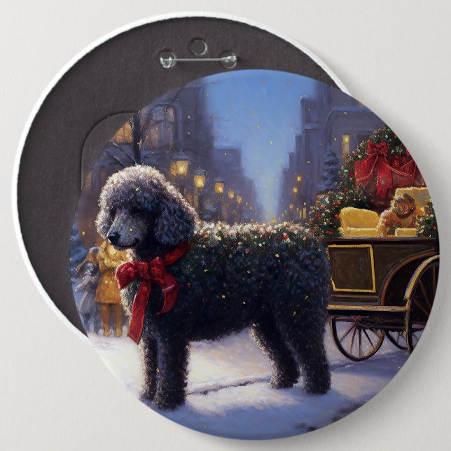 Poodle Weihnachtsfeiertag Button (Vorne & Hinten)