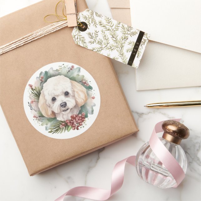 Poodle Weihnachtsfest Runder Aufkleber (Schenken)
