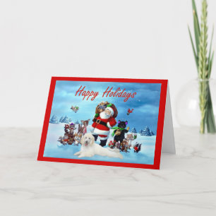 Poodle Weihnachtskarte Weihnachtsmann und Tiere Feiertagskarte