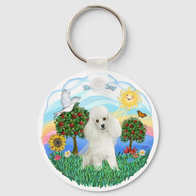 Poodle (weiß #14) schlüsselanhänger (Vorderseite)