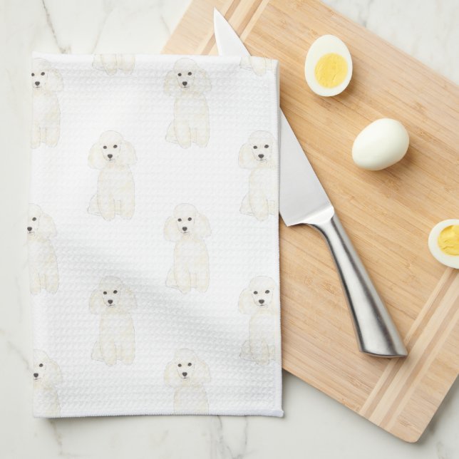 Poodle (weiß) geschirrtuch (Viertel Falte)
