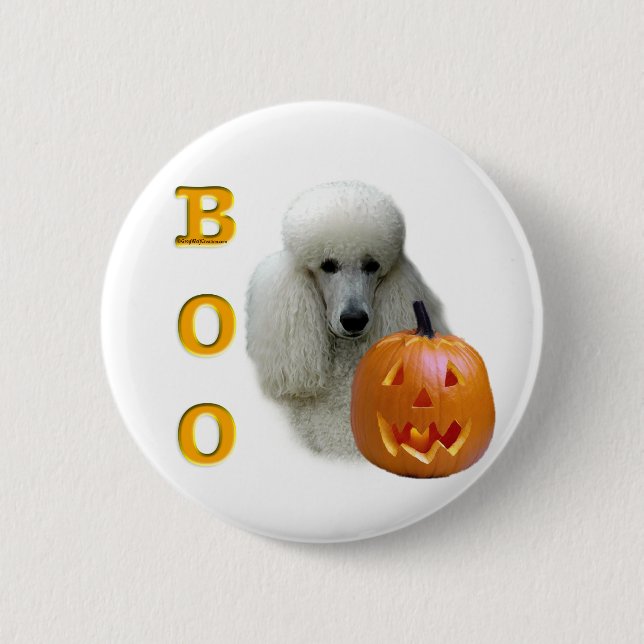 Poodle (weiß überzogen) Boo Button (Vorderseite)