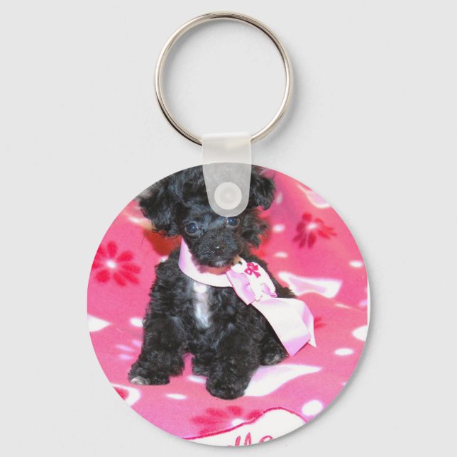 Poodle Welpe in Rosa Schlüsselanhänger (Vorderseite)