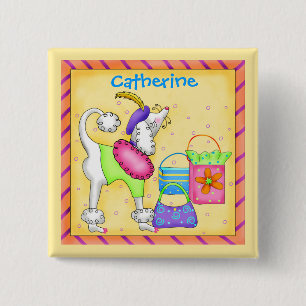 Poodle Whimsy Hund Art Yellow Name Abzeichen Button