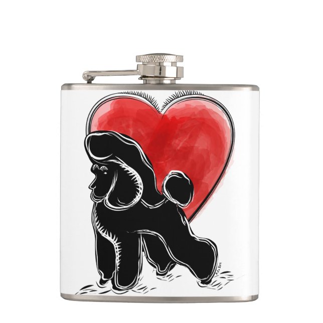 Poodle Zeichnend Flachmann (Vorderseite)