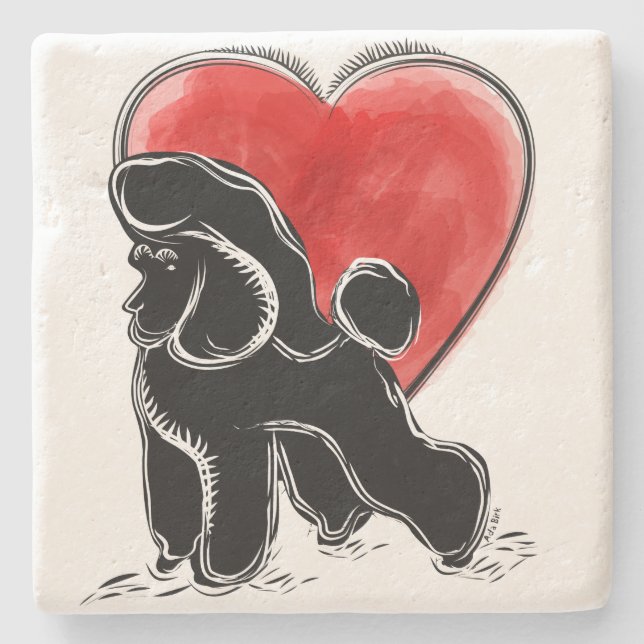 Poodle Zeichnend Steinuntersetzer (Vorderseite)