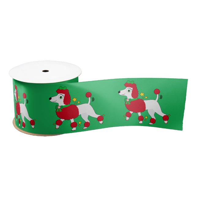 Poodle zu Weihnachten verkleidet und bereit zum 3" Satinband (Spule)