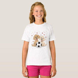 Poodles dogs with soccer ball for Valentine's Day T-Shirt