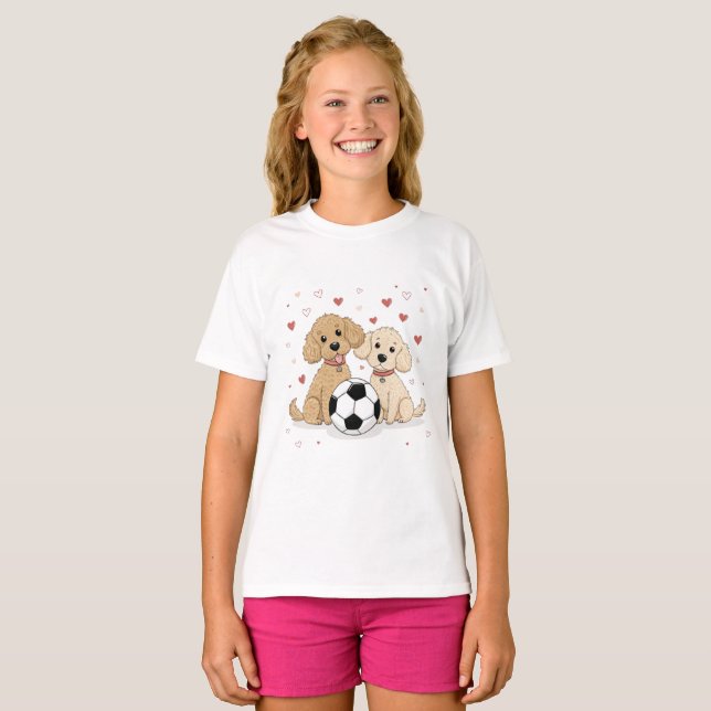 Poodles dogs with soccer ball for Valentine's Day T-Shirt (Vorne ganz)