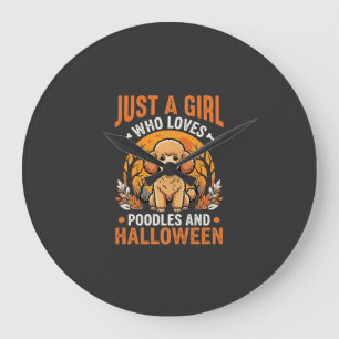 Poodles Halloween Mädchen Hunde Liebhaber Design_1 Große Wanduhr