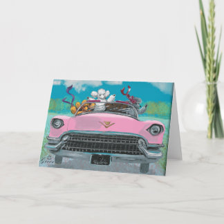 Poodles in rosa Cadillac Retro Print Card Karte