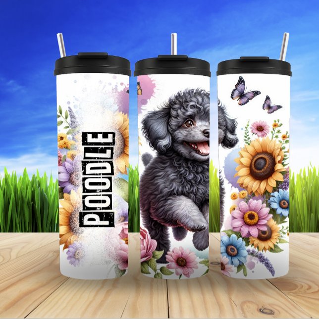 Poodle's Joyful Floral Leap Thermosbecher (Von Creator hochgeladen)