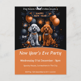 Poodles Silvester-Party Einladungspostkarte