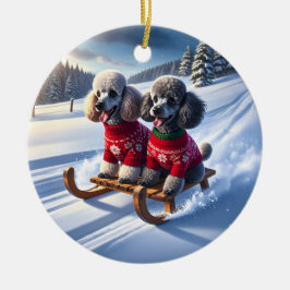 Poodles Sled Ride Christmas Keramik Ornament