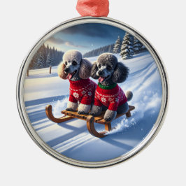 Poodles Sled Ride Christmas Ornament Aus Metall