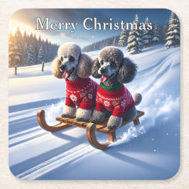 Poodles Sled Ride Christmas Rechteckiger Pappuntersetzer