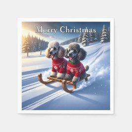 Poodles Sled Ride Christmas Serviette