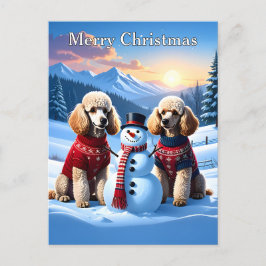 Poodles & Snowman Weihnachten Postkarte