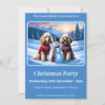 Poodles & Snowman Weihnachts-Einladung