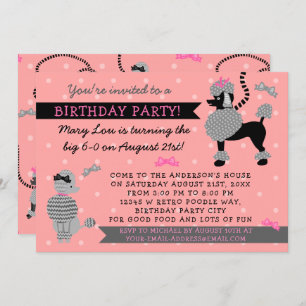 Poodrock Retrosa Schwarzer 50er Geburtstagspartei Einladung