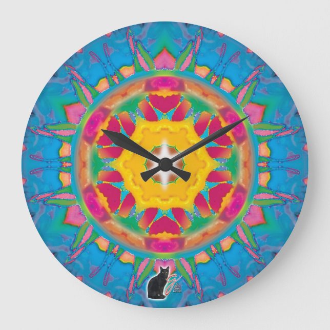 Poofball Kaleidoskop Große Wanduhr (Vorderseite)