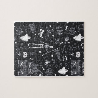 • Pooky Gothic Halloween-Muster - Schwarz und Weiß Puzzle