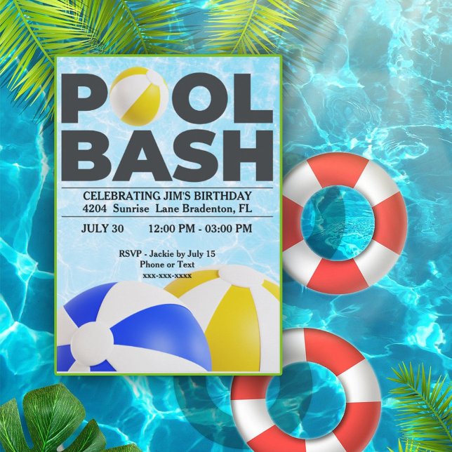 Pool Bash zwei große Beach Bälle Geburtstag Einladung (Von Creator hochgeladen)