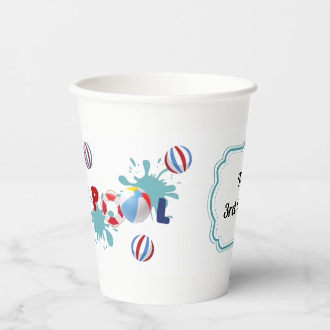 Pool Beach Ball Party Personalisierte Papieraufnah Pappbecher (Vorderseite)