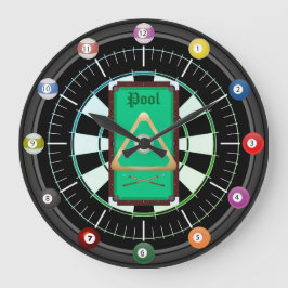Pool (Billard) 12-Ball-Uhr Große Wanduhr