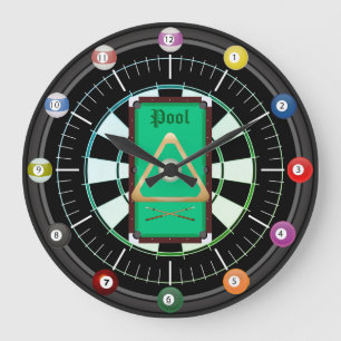 Pool (Billard) 12-Ball-Uhr Große Wanduhr