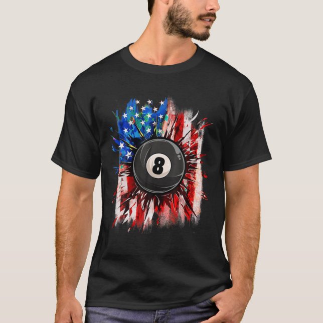 Pool Billard 4. Juli Männer USA Fahne B T-Shirt (Vorderseite)