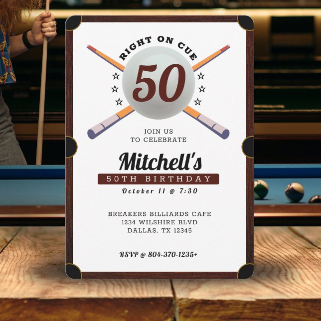 Pool Billard 50. Geburtstagsparty Weiß Einladung (Pool Billiards 50th Birthday Party White Invitation
)