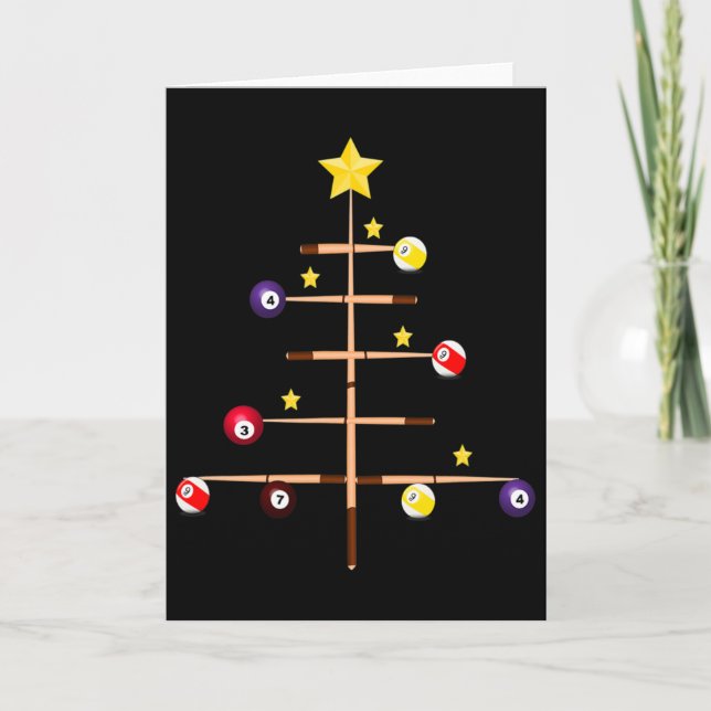 Pool Billard Ll Cue Sport Weihnachtsbaum Karte (Vorderseite)