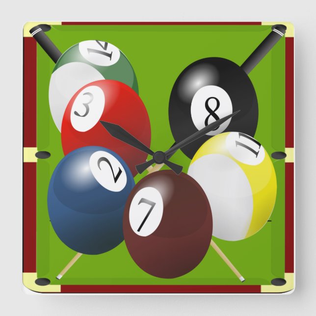 Pool-/Billard-Uhr Quadratische Wanduhr (Vorderseite)