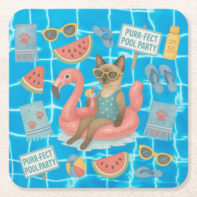 Pool Birthday Party for Cat Lovers  Rechteckiger Pappuntersetzer (Vorderseite)