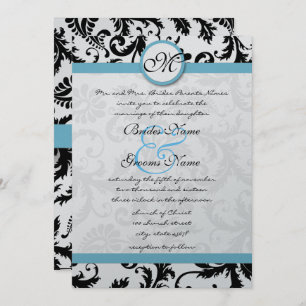 Pool Blue Damask Wirbel Hochzeit Einladung 5 x 7