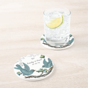 Pool Blue & Yellow Vintag Love Birds Untersetzer